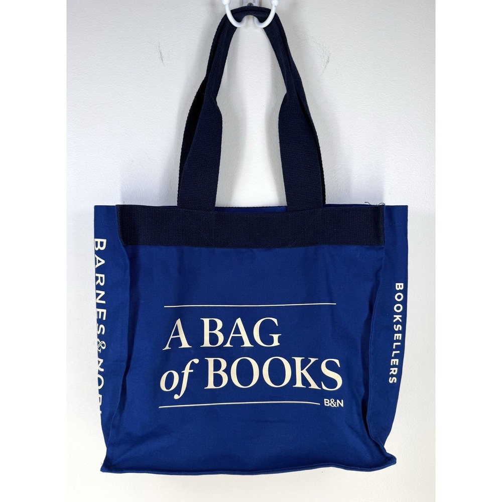 Barnes & Noble Tote Bag Large Blue Bag Of Books Canvas Shopper Reusable Organic